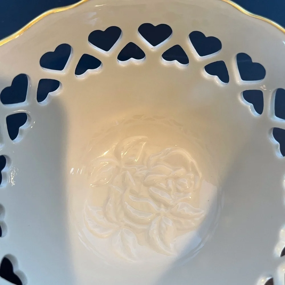 Lenox Ivory China Heart Bowl with Embossed Roses